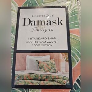 Charter Club Tropical Leaf Standard Sham in Green and Peach